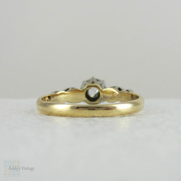 Art Deco Diamond Solitaire Engagement Ring. Old Mine Cut Diamond in Platinum & Yellow Gold Illusion Setting.