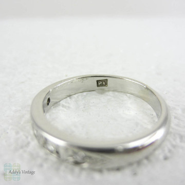 Platinum & Five Stone Round Brilliant Diamond Ring. Vintage 1950s Half Hoop Wedding Band with Pave Set Diamonds. Size F.5 / 3.25.
