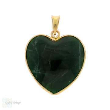 Vintage Serpentine Heart Pendant 14k 14ct Yellow Gold.