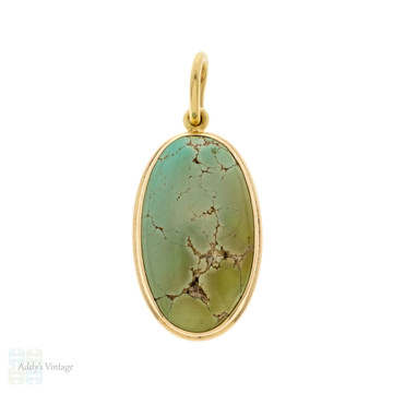 Antique Turquoise Cabochon Pendant, Silver Gilt.