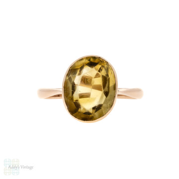 Antique Oval Cut Citrine Ring, Bezel Set 9ct 9k Rose Gold.