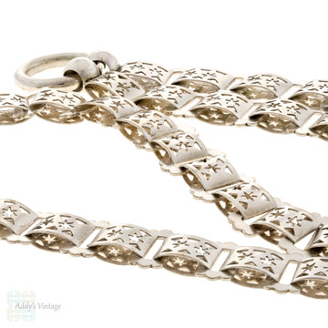 Antique Victorian Pierced Star Design Sterling Silver Book Chain, 48 cm / 19 inches.