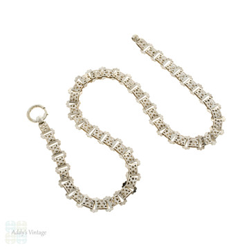 Antique Victorian Pierced Star Design Sterling Silver Book Chain, 48 cm / 19 inches.