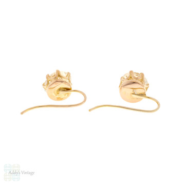 Antique Old Mine Cut Paste Earrings, Small Drop 9 Carat Gold Drops.