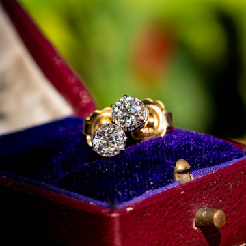 Old European Cut 0.80 ctw Diamond Stud Earrings, 18ct Two Tone Gold.