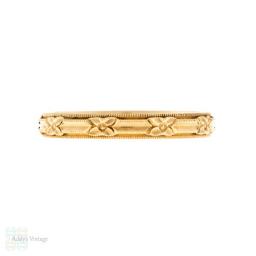 Vintage Floral Engraved 14k Yellow Gold ArtCarved Wedding Band, Size R.5 / 9.