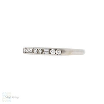 Vintage Platinum Half Hoop Baguette & Round Diamond Wedding Ring.