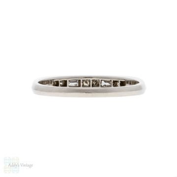 Vintage Platinum Half Hoop Baguette & Round Diamond Wedding Ring.