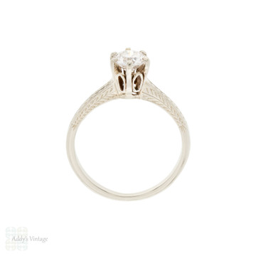 Old European Cut Diamond Engagement Ring, 0.50ctw, Engraved 14k White Gold