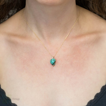 Antique Turquoise Nugget 9ct 9k Yellow Gold Pendant.