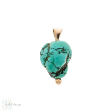 Antique Turquoise Nugget 9ct 9k Yellow Gold Pendant.