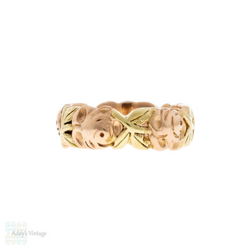 Vintage Floral Rose Garland 14k Two Tone Wedding Ring by Jabel Size H.5 / 4.