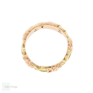 Vintage Floral Rose Garland 14k Two Tone Wedding Ring by Jabel Size H.5 / 4.