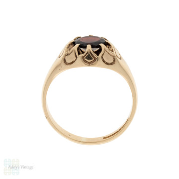 Garnet Single Stone Ring, Chunky Vintage 9ct Gold 1970s Band.