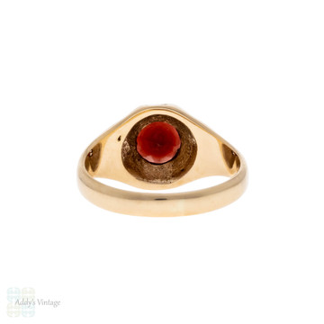 Garnet Single Stone Ring, Chunky Vintage 9ct Gold 1970s Band.