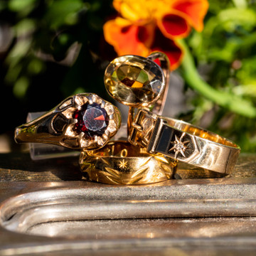 Garnet Single Stone Ring, Chunky Vintage 9ct Gold 1970s Band.