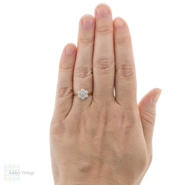 Diamond Daisy Engagement Ring, Antique Edwardian 18ct Platinum Cluster Ring.