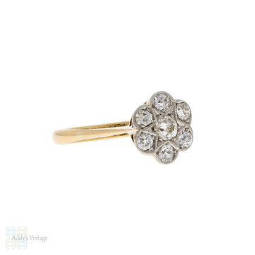 Diamond Daisy Engagement Ring, Antique Edwardian 18ct Platinum Cluster Ring.