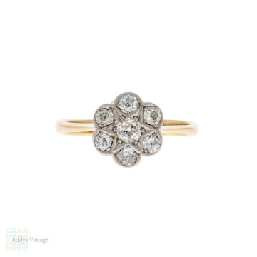 Diamond Daisy Engagement Ring, Antique Edwardian 18ct Platinum Cluster Ring.