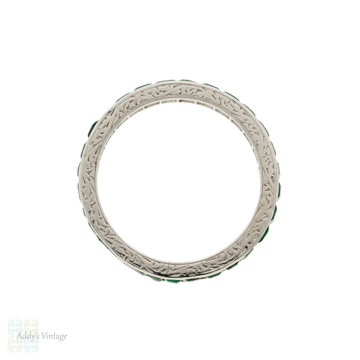 Antique Emerald Eternity Ring, Platinum Channel Set Band Size M / 6.25.