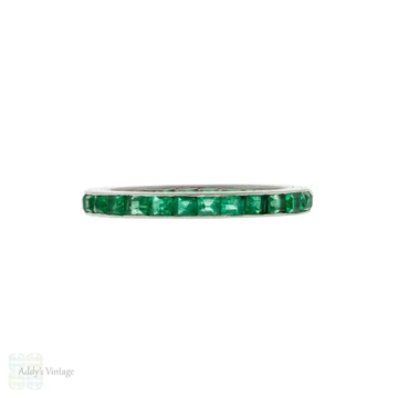 Antique Emerald Eternity Ring, Platinum Channel Set Band Size M / 6.25.