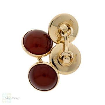 Carnelian Vintage 10k Yellow Gold Cuff Links, Cabochon Mid Century Cufflinks.