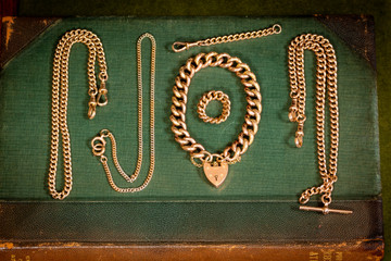 Antique 9ct Gold Albert Chain Necklace, Heavy 44.2g Curb Link 2 Dog-Clips & T-Bar.
