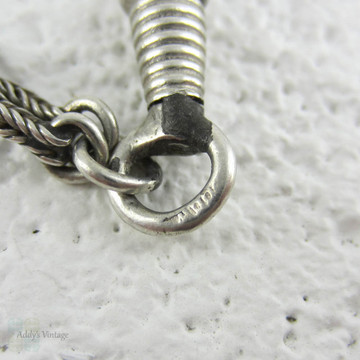 Vintage Long Guard Snake Chain. Heart Shaped Slider with Star Decoration and Dog Clip in 800 Silver.  