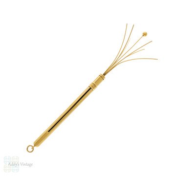 Vintage 18ct 18k Gold Drinks Swizzle, Engine Turned Mid Century Drinks Stirrer.
