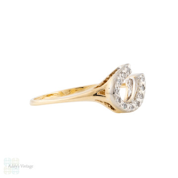 Vintage Dainty Diamond Horseshoe Ring, 18ct 18k Gold.