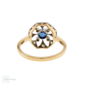 Vintage Sapphire & Diamond Filigree Ring, Snowflake Design 18ct Gold.