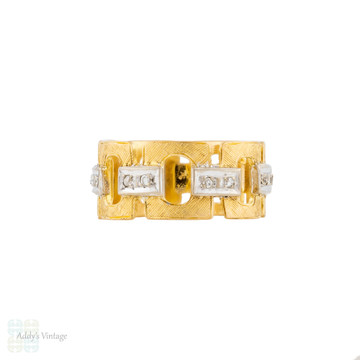 Wide Vintage 18ct Gold Diamond Chain Link Ring, Size N.5 / 7.