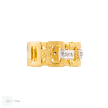 Wide Vintage 18ct Gold Diamond Chain Link Ring, Size N.5 / 7.