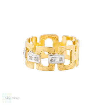 Wide Vintage 18ct Gold Diamond Chain Link Ring, Size N.5 / 7.