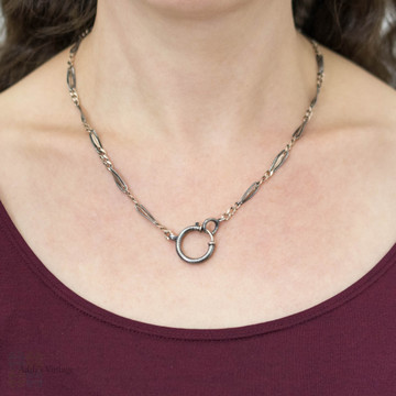 Neillo Fancy Link Antique Necklace with Oversized Bolt Clasp, 49.5 cm / 19.5 inches.