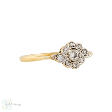 Art Deco Asymmetrical Swirl Diamond Ring, Vintage Cluster 18ct & PLAT.