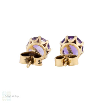 Classic Vintage Amethyst 9ct Gold Stud Earrings.