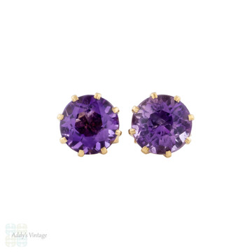 Classic Vintage Amethyst 9ct Gold Stud Earrings.