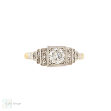 Vintage Diamond Engagement Ring, Waterfall Stepped Design, 18ct & PLAT.