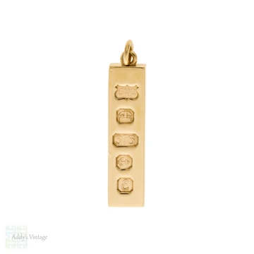 Vintage 9ct Yellow Gold 1979 Ingot Charm Pendant, 9k English Hallmarks.