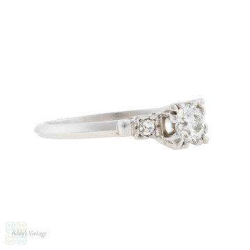 Vintage Three Stone Diamond Engagement Ring, Platinum Mounting