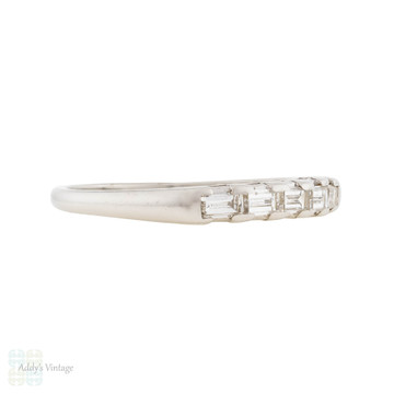 Baguette Five Stone Platinum Vintage Mid Century Wedding Ring.