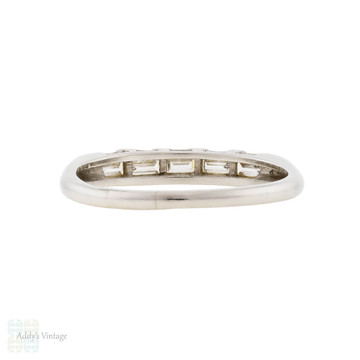 Baguette Five Stone Platinum Vintage Mid Century Wedding Ring.