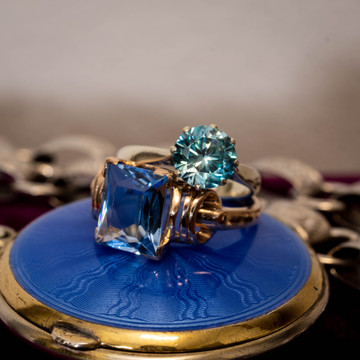 Vintage 1950s Blue Zircon 9ct White Gold Single Stone Ring.