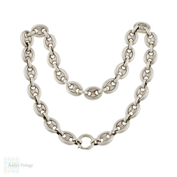 Antique Victorian Sterling Silver Anchor Link Book Chain, 47 cm / 18.5 inches.
