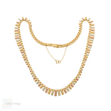 Undulating Vintage Fringe Necklace, 9ct Yellow, White & Rose Gold Cleopatra Style Chain.