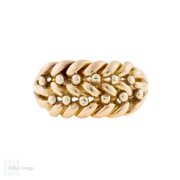 Antique 18ct Rose Gold Keeper Ring, Wide Braided Design Band.