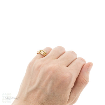 Antique 18ct Rose Gold Keeper Ring, Wide Braided Design Band.