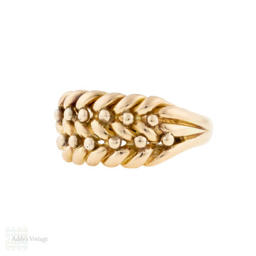 Antique 18ct Rose Gold Keeper Ring, Wide Braided Design Band.