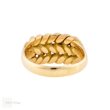 Antique 18ct Rose Gold Keeper Ring, Wide Braided Design Band.